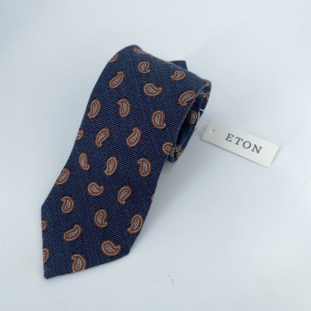 Eton Tie Mens One Size Navy Orange Paisley Silk Classic Necktie Italy Made NWT